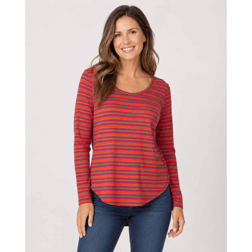 LuLaRoe Lynnae Top Large NWT Red Green‎ Striped Long Sleeve Shirt